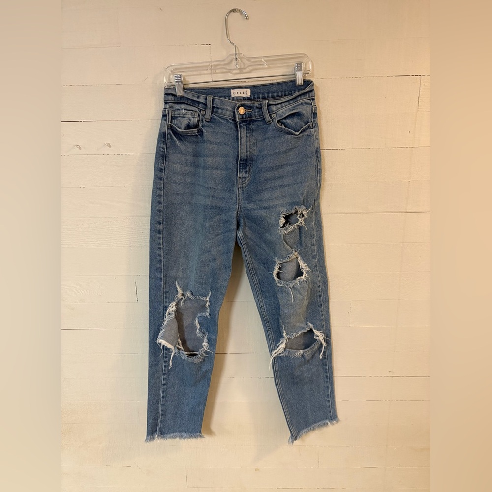 Cello Distressed High Rise Straight Leg Jeans Size 9 Women’s Raw Hem Denim
